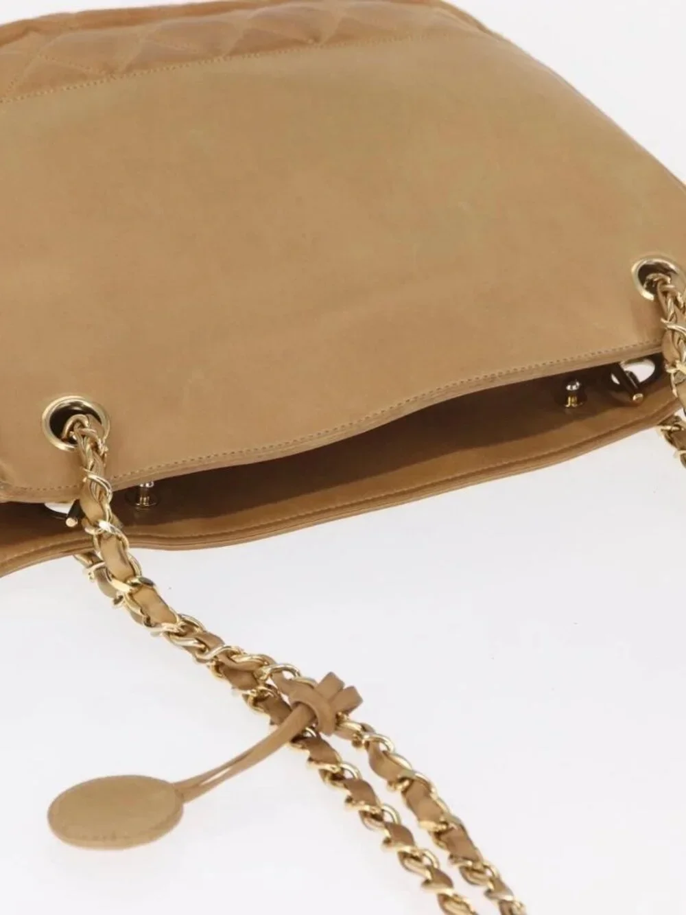 CHANEL Chain Matelasse Shoulder Bag Lamb Skin Beige Gold CC Auth gh1553